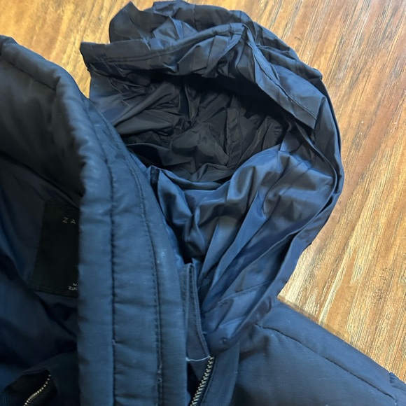 Zara Women’s Size Large Insulated Down Jacket Dark Blue With Packable Hood - Picture 5 of 11